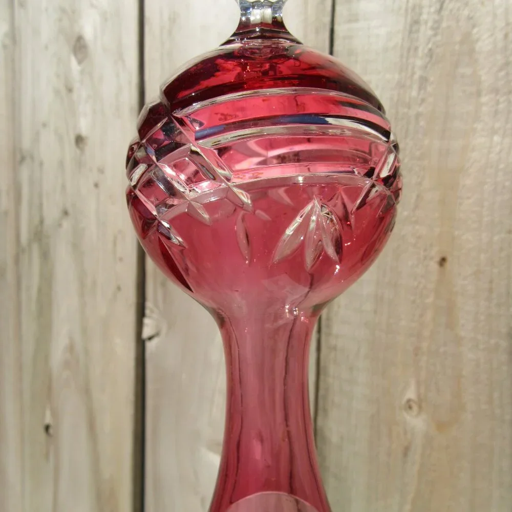 Vintage Gorham & Sons Full Lead Ruby Pink Clear Crystal Tree Topper Finial